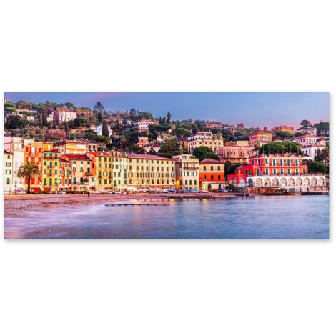 Lupia - Quadro moderno su Tela Canvas DEEP 65X143 cm, con paesaggi e localismi italiani, per casa, soggiorno, capezzale camera da letto, hotel, ufficio, GENOVA - SANTA MARGHERITA LIGURE