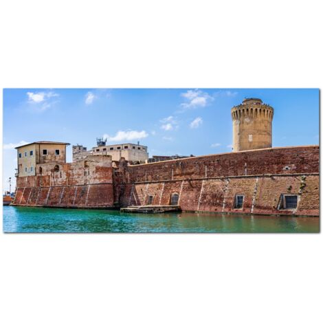 Lupia - Quadro moderno su Tela Canvas DEEP 65X143 cm, con paesaggi e localismi italiani, per casa, soggiorno, capezzale camera da letto, hotel, ufficio, LIVORNO - FORTEZZA VECCHIA