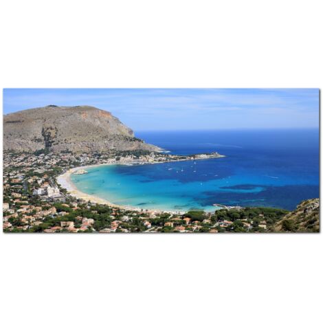 Lupia - Quadro moderno su Tela Canvas DEEP 65X143 cm, con paesaggi e localismi italiani, per casa, soggiorno, capezzale camera da letto, hotel, ufficio, PALERMO - PANORAMA GOLFO