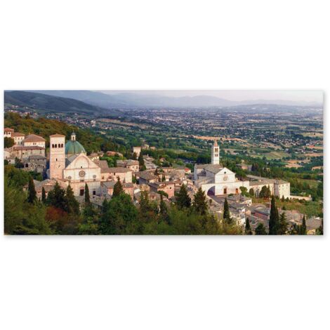 Lupia - Quadro moderno su Tela Canvas DEEP 65X143 cm, con paesaggi e localismi italiani, per casa, soggiorno, capezzale camera da letto, hotel, ufficio, PERUGIA - ASSISI S. RUFINO E S. CHIAR