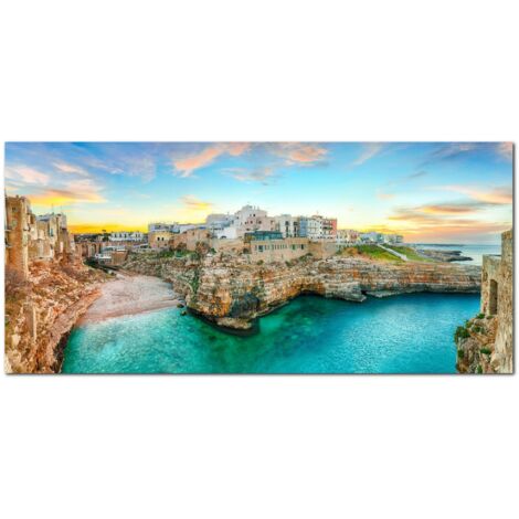 Lupia - Quadro moderno su Tela Canvas DEEP 65X143 cm, con paesaggi e localismi italiani, per casa, soggiorno, capezzale camera da letto, hotel, ufficio, PUGLIA - BASTIONE DI SANTO STEFANO