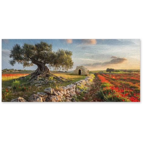 Lupia - Quadro moderno su Tela Canvas DEEP 65X143 cm, con paesaggi e localismi italiani, per casa, soggiorno, capezzale camera da letto, hotel, ufficio, PUGLIA - CAMPAGNA SALENTINA