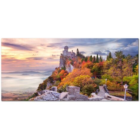 Lupia - Quadro moderno su Tela Canvas DEEP 65X143 cm, con paesaggi e localismi italiani, per casa, soggiorno, capezzale camera da letto, hotel, ufficio, RIMINI - PANORAMA SAN MARINO