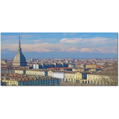 Lupia - Quadro moderno su Tela Canvas DEEP 65X143 cm, con paesaggi e localismi italiani, per casa, soggiorno, capezzale camera da letto, hotel, ufficio, TORINO - PANORAMA MOLE