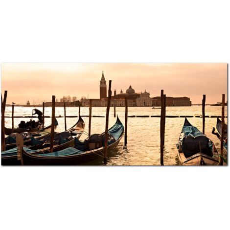 Lupia - Quadro moderno su Tela Canvas DEEP 65X143 cm, con paesaggi e localismi italiani, per casa, soggiorno, capezzale camera da letto, hotel, ufficio, VENEZIA - GONDOLE - ISOLA SAN GIORGIO
