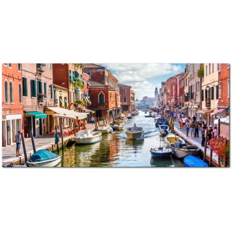 Lupia - Quadro moderno su Tela Canvas DEEP 65X143 cm, con paesaggi e localismi italiani, per casa, soggiorno, capezzale camera da letto, hotel, ufficio, VENEZIA - SCORCIO MURANO