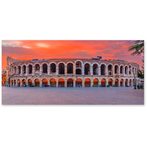 Lupia - Quadro moderno su Tela Canvas DEEP 65X143 cm, con paesaggi e localismi italiani, per casa, soggiorno, capezzale camera da letto, hotel, ufficio, VERONA - ARENA SUNSET