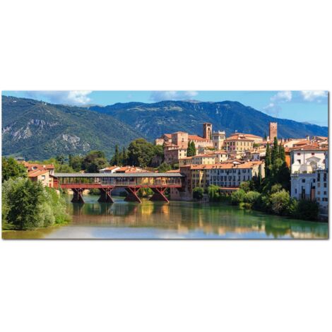 Lupia - Quadro moderno su Tela Canvas DEEP 65X143 cm, con paesaggi e localismi italiani, per casa, soggiorno, capezzale camera da letto, hotel, ufficio, VICENZA - PONTE VECCHIO