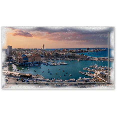 Lupia - Quadro moderno su Tela con Cornice stampata NEWEXT 75x135 cm, paesaggi localismi italiani, per casa soggiorno capezzale camera da letto hotel ufficio, BARI PANORAMA PORTO