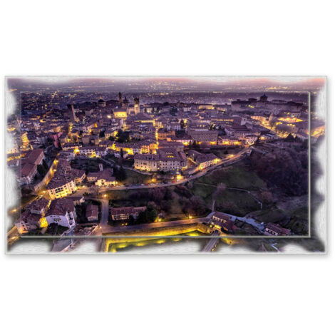 Lupia - Quadro moderno su Tela con Cornice stampata NEWEXT 75x135 cm, paesaggi localismi italiani, per casa soggiorno capezzale camera da letto hotel ufficio, BERGAMO BERGAMO ALTA AL CREPUSCOLO