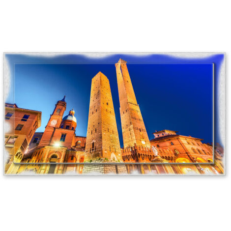Lupia - Quadro moderno su Tela con Cornice stampata NEWEXT 75x135 cm, paesaggi localismi italiani, per casa soggiorno capezzale camera da letto hotel ufficio, BOLOGNA PANORAMA NOTTE