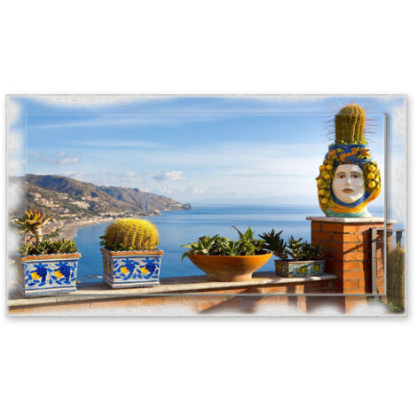 Lupia - Quadro moderno su Tela con Cornice stampata NEWEXT 75x135 cm, paesaggi localismi italiani, per casa soggiorno capezzale camera da letto hotel ufficio, CATANIA PANORAMA TAORMINA