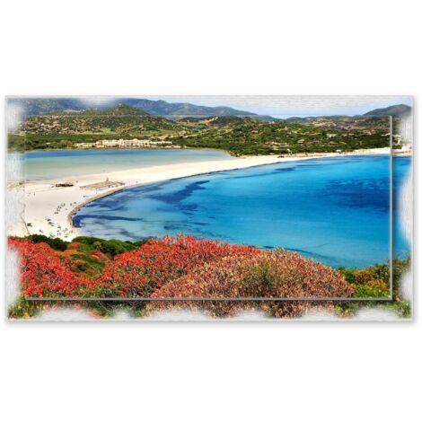 Lupia - Quadro moderno su Tela con Cornice stampata NEWEXT 75x135 cm, paesaggi localismi italiani, per casa soggiorno capezzale camera da letto hotel ufficio, SARDEGNA - PANORAMA MARE