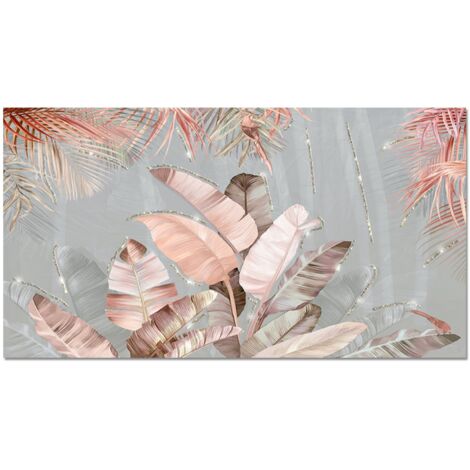 Lupia - Quadro moderno su tela in cotone SHINY 77x143 cm PINK LEAVES con glitter MULTICOLOR brillantini oro e argento, per soggiorno, capezzale camera da letto