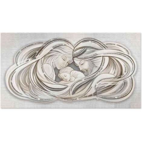 Lupia - Quadro moderno su tela in cotone SHINY 77x143 cm SACRA FAMIGLIA 1 MIX con glitter e brillantini MULTICOLOR, Nativita' per soggiorno, capezzale camera da letto