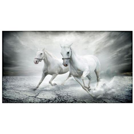 Lupia Quadro Moderno, Vetro Acrilico Plexy, Facile da appendere, da parete, stampa con Colori intensi, prodotto in Italia, 100x150 cm CAVALLI BIANCHI