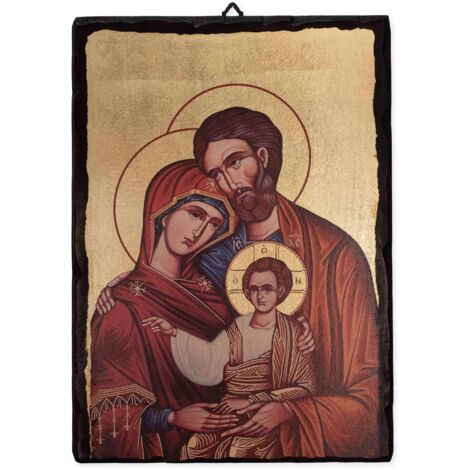 Lupia - Quadro SACRA FAMIGLIA Icona su tavola Legno MASSELLO con foglia Oro 35x50 cm