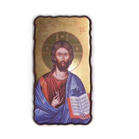 Lupia - Quadro Sacro ICONA ANTICA su tavola effetto Legno con foglia Oro GESU' MAESTRO 28x52 cm