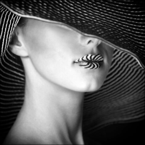 Lupia - Quadro su Tela Arte GLAMOUR LIPS 100x100 cm, Bianco e Nero, Telaio Legno Abete 3,1 cm, Made in Italy