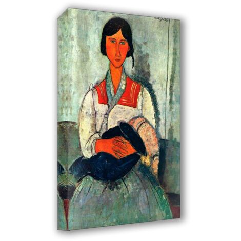 Lupia - Quadro su Tela il Meglio dell'Arte, 45x75 cm ZINGARA CON BAMBINO - MODIGLIANI, Riproduzione d'Arte su Tela, Montato su Telaio in Legno 3 cm, Made in Italy