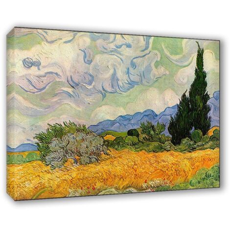 Lupia - Quadro su Tela il Meglio dell'Arte, 50x70 cm CAMPO DI GRANO CON CIPRESSI - VAN GOGH, Riproduzione d'Arte su Tela, Montato su Telaio in Legno 3 cm, Made in Italy