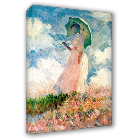 Lupia - Quadro su Tela il Meglio dell'Arte, 50x70 cm DONNA CON IL PARASOLE GIRATA VERSO SINISTRA MONET, Riproduzione d'Arte su Tela, Montato su Telaio in Legno 3 cm, Made in Italy