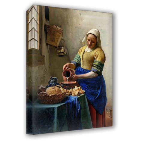 Lupia - Quadro su Tela il Meglio dell'Arte, 50x70 cm LA LATTAIA - VERMEER, Riproduzione d'Arte su Tela, Montato su Telaio in Legno 3 cm, Made in Italy