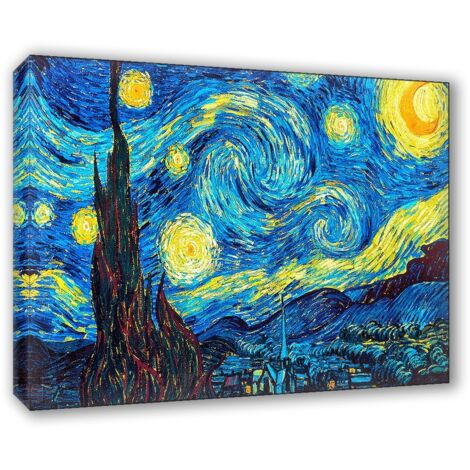 Lupia - Quadro su Tela il Meglio dell'Arte, 50x70 cm NOTTE STELLATA - VAN GOGH, Riproduzione d'Arte su Tela, Montato su Telaio in Legno 3 cm, Made in Italy