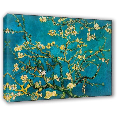Lupia - Quadro su Tela il Meglio dell'Arte, 50x70 cm RAMI DI MANDORLE IN FIORE - VAN GOGH, Riproduzione d'Arte su Tela, Montato su Telaio in Legno 3 cm, Made in Italy