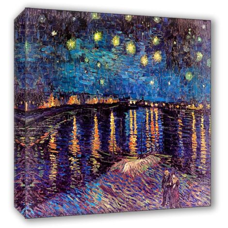 Lupia - Quadro su Tela il Meglio dell'Arte, 60x60 cm NOTTE STELLATA SUL RODANO - VAN GOGH, Riproduzione d'Arte su Tela, Montato su Telaio in Legno 3 cm, Made in Italy