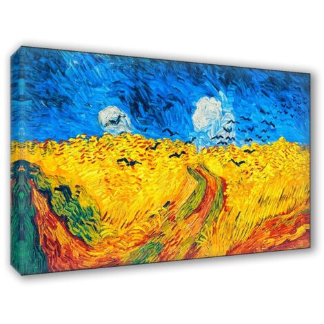 Lupia - Quadro su Tela il Meglio dell'Arte, 62x115 cm CAMPO DI GRANO CON VOLO DI CORVI - VAN, Riproduzione d'Arte su Tela, Montato su Telaio in Legno 3 cm, Made in Italy
