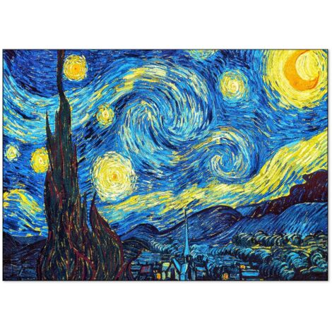 Lupia - Quadro su Tela il Meglio dell'Arte, 70x100 cm NOTTE STELLATA - VAN GOGH, Riproduzione d'Arte su Tela, Montato su Telaio in Legno 3 cm, Made in Italy