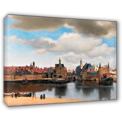 Lupia - Quadro su Tela il Meglio dell'Arte, 70x100 cm VEDUTA DI DELFT - VERMEER, Riproduzione d'Arte su Tela, Montato su Telaio in Legno 3 cm, Made in Italy