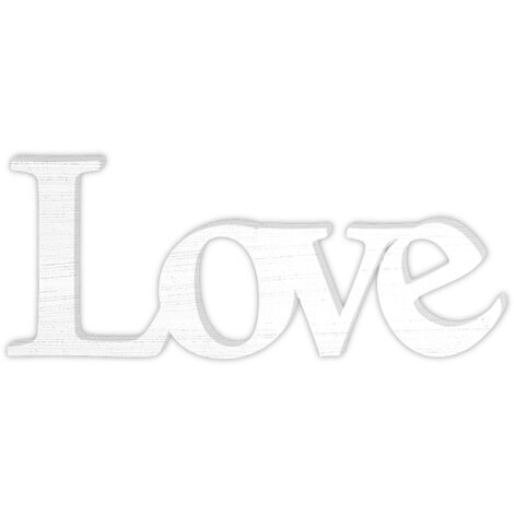 Lupia - Scritta LOVE in Legno 3D, colorazione Bianca, WOODWRITE, Made in Italy, Facile da Appendere o Appoggiare, Legno ecologico MDF Verniciato, Bianco, 45x20x1 cm