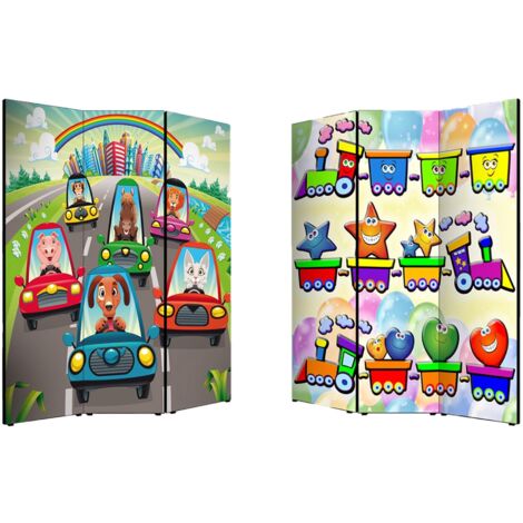 Lupia - Separe' Divisorio Paravento BIMBI 176x135,6x3,2 cm 3 Ante in Legno con Tela stampata Fronte Retro bifacciale