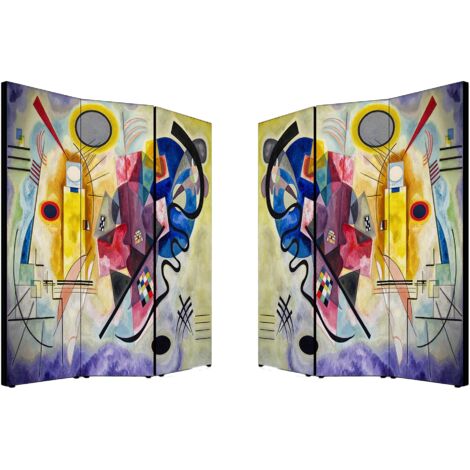 Lupia - Separe' Divisorio Paravento KANDINSKI JEAN ROUGE BLEAU 176x135,6x3,2 cm 3 Ante in Legno con Tela stampata Fronte Retro bifacciale