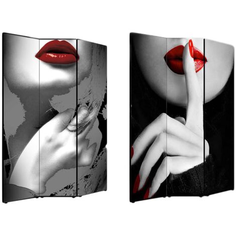Lupia - Separe' Divisorio Paravento MODERN RED LIPS 176x135,6x3,2 cm 3 Ante in Legno con Tela stampata Fronte Retro bifacciale