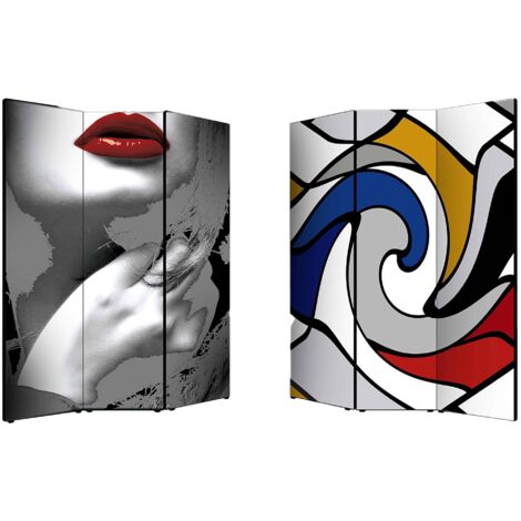 Lupia - Separe' Divisorio Paravento MODERNO 176x135,6x3,2 cm 3 Ante in Legno con Tela stampata Fronte Retro bifacciale