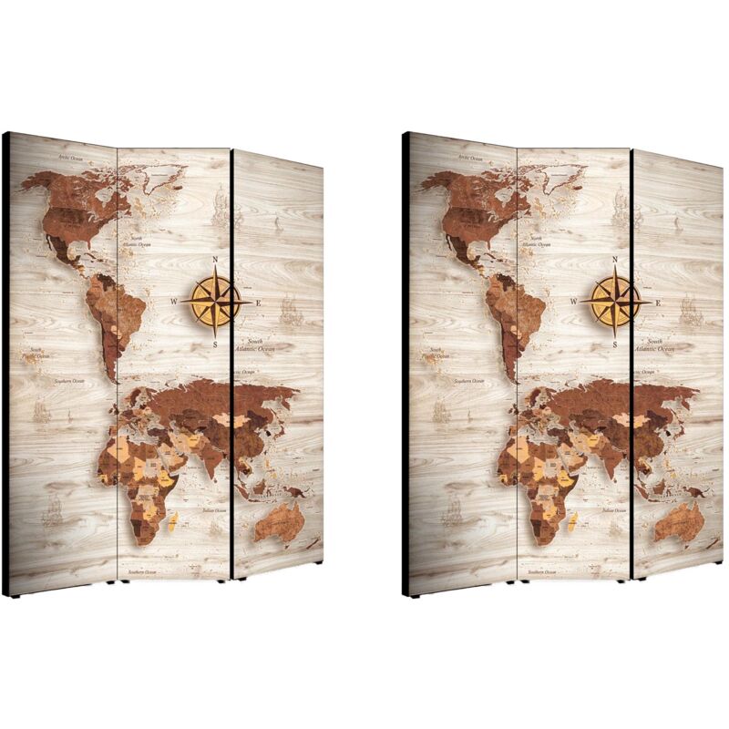 Lupia Separe' Divisorio Paravento World's Map Brown 176x135,6x3,2 C...