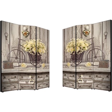 Lupia - Separe' Divisorio Paravento YELLOW ROSES 176x135,6x3,2 cm 3 Ante in Legno con Tela stampata Fronte Retro bifacciale