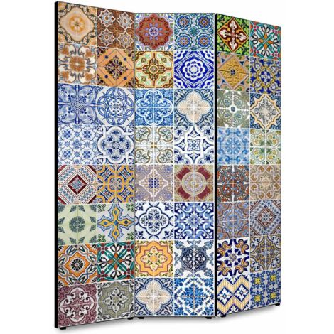 Lupia - Separe' per interni, Divisorio 135,6 x H 176 x P 3,1 cm AZULEJOS COLOR paravento 3 Ante in legno con Tele stampate fronte retro Soggetto unico