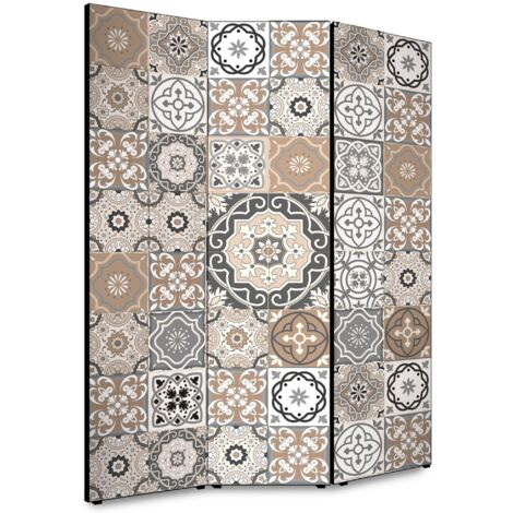 Lupia - Separe' per interni, Divisorio 135,6 x H 176 x P 3,1 cm AZULEJOS MIX paravento 3 Ante in legno con Tele stampate fronte retro Soggetto unico