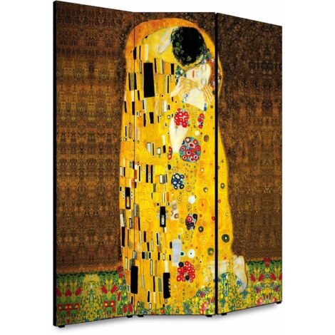 Lupia - Separe' per interni, Divisorio 135,6 x H 176 x P 3,1 cm IL BACIO DI KLIMT paravento 3 Ante in legno con Tele stampate fronte retro Soggetto unico