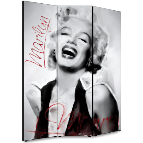 Lupia - Separe' per interni, Divisorio 135,6 x H 176 x P 3,1 cm MARILYN PAINTED BLACK paravento 3 Ante in legno con Tele stampate fronte retro Soggetto unico