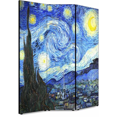 Lupia - Separe' per interni, Divisorio 135,6 x H 176 x P 3,1 cm NOTTE STELLATA paravento 3 Ante in legno con Tele stampate fronte retro Soggetto unico