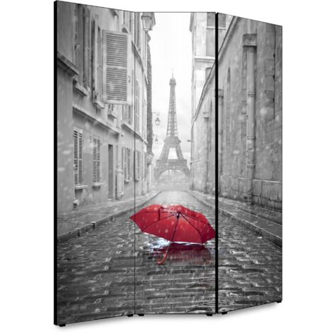 Lupia - Separe' per interni, Divisorio 135,6 x H 176 x P 3,1 cm PARAPLUIE A PARIS paravento 3 Ante in legno con Tele stampate fronte retro Soggetto unico