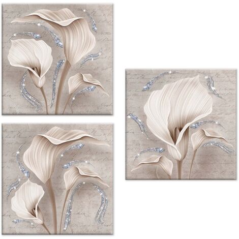 Lupia - Set 3 pezzi Quadri su tela tema floreale Canvas Day Brillant con glitter 38x38 cm CALLE SHABBY