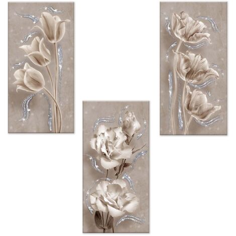 Lupia - Set 3 pezzi Quadri su tela tema floreale Canvas Day Brillant con glitter 38x75 cm FLOWER SHABBY