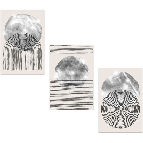 Lupia - Set 3 Quadri Moderni MONDIE' LINES con Stampa Alta Definizione, Lamina Argento o Oro, Adatti a Soggiorno e Camera, Made in Italy, 31x46 cm, poster su Legno