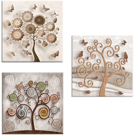 Lupia - Set 3 Quadri su Tela 57x57 cm, TREE Albero della Vita, Decorazione per Soggiorno, Camera da Letto, Cucina, Ufficio, Telaio in Legno Ecologico, Realizzati in Italia